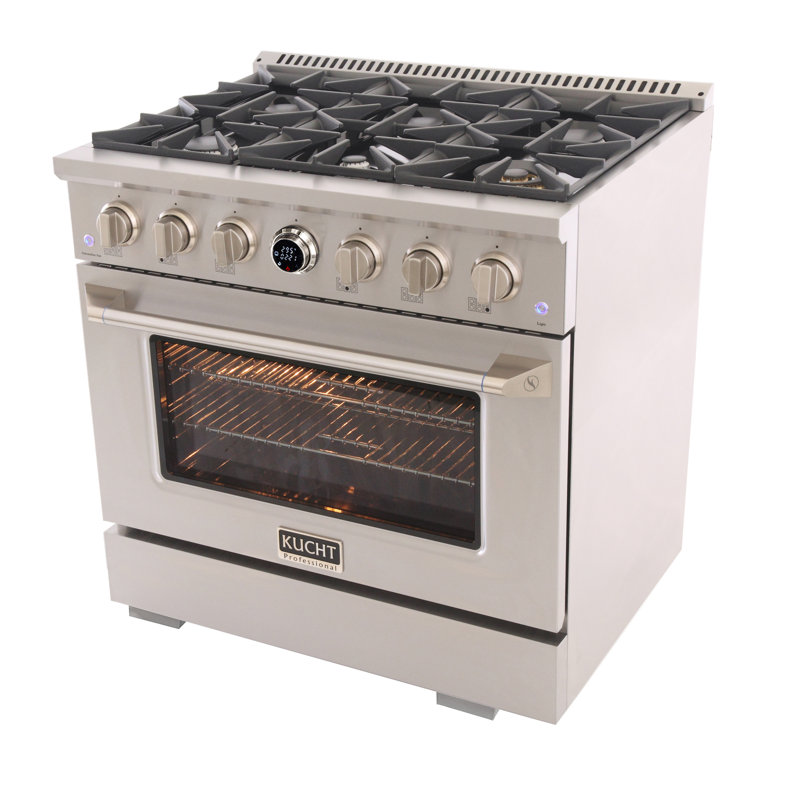 36 in. 5.2 cu. ft. 6 Burners Dual Fuel Range with Kucht Horus Thermostat, Liquid Propane, Stainless Steel
