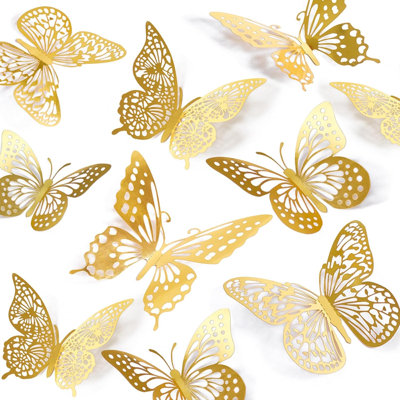 3D Butterfly Wall Decor - 48 Pcs, 4 Styles, 3 Sizes, Gold Butterfly Decorations For Birthday & Party Celebrations, Removable Stickers
