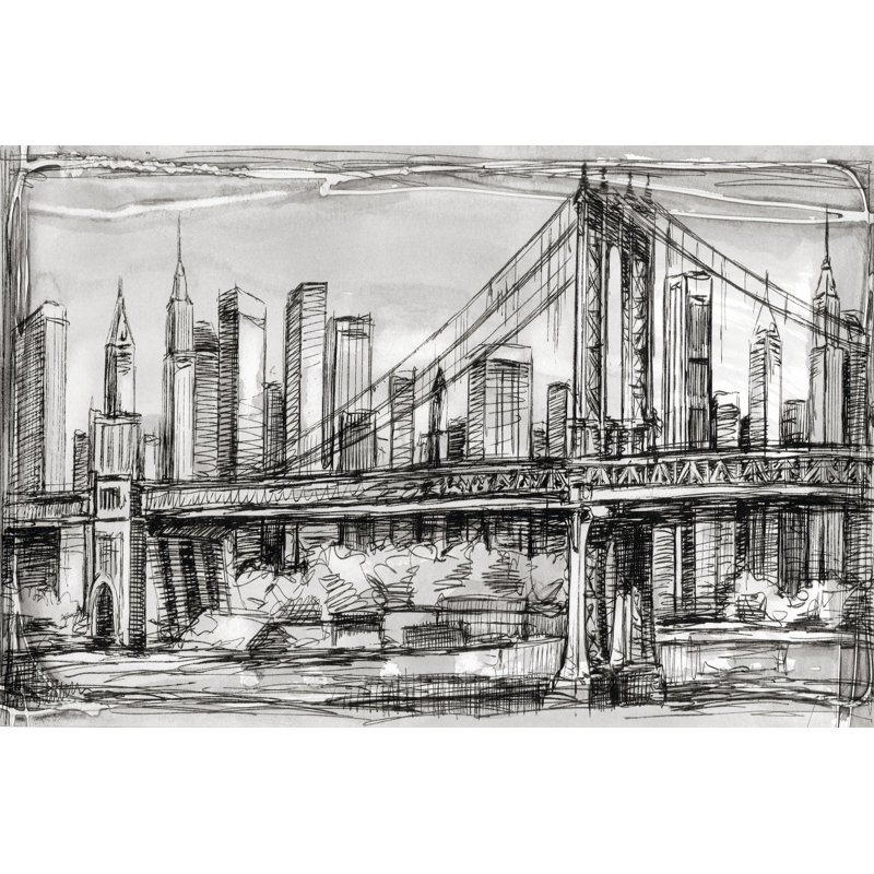 Pen & Ink Cityscape I by Ethan Harper - Wrapped Canvas Print, 30cm H x 46cm W x 3.8cm D