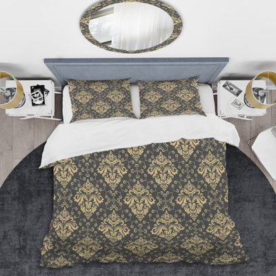 Gold Damask - Abstract Duvet Cover Set - Microfiber Polyester