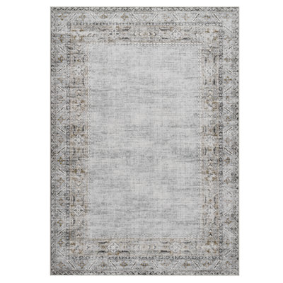 Machine Washable Rug for Living Room, Non-Slip Non-Shedding Rug, Low Pile Traditional Border Carpet, Indoor Foldable Floor Covering for Nursery, Bedroom, Dining Room
