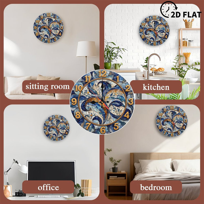 Motif floral horloge mosaïque bleue