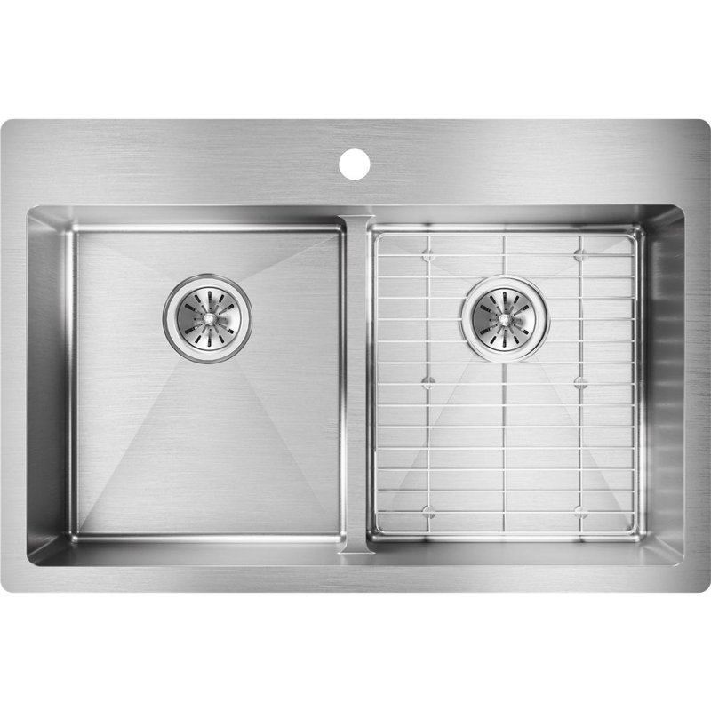 Crosstown Stainless Steel 33" L x 22" W Double Basin Dual Mount Kitchen Sink, 1 Hole
