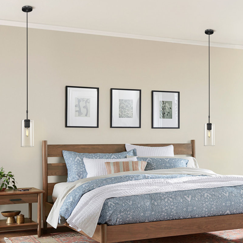 1 - Light Cylinder Glass Pendant For Kitchen Island (Set Of 2), Matte Black