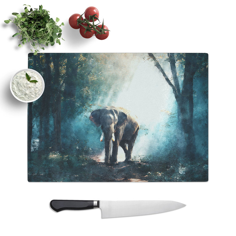 Tempered Glass Elephant Roaming in a Green Forest Chopping Board, 28.5 cm x 39 cm