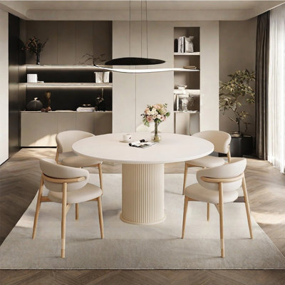 Cream style round dining table and chair