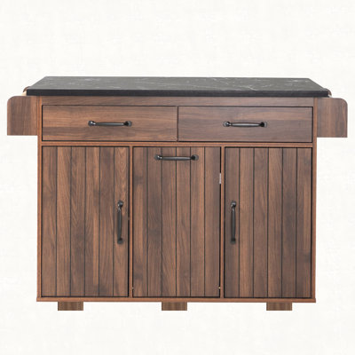 Kitchen Island with Trash Can Storage Cabinet, Kitchen Cart with Drop Leaf, Spice Rack, Towel Rack and Drawer, Rolling Kitchen Island on Wheels with Adjustable Shelf, Walnut Brown