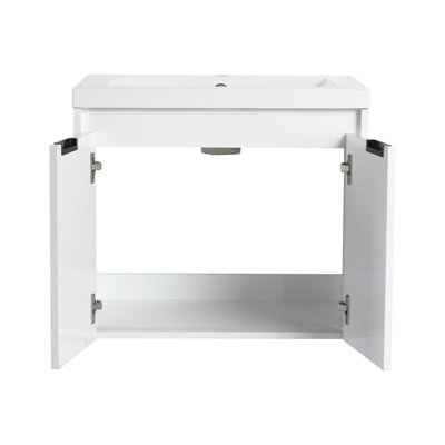 24" Bathroom Vanity With Resin Sink , 2-Soft Close Doors and 1-Wall Cabinet, Float Mounting Design
