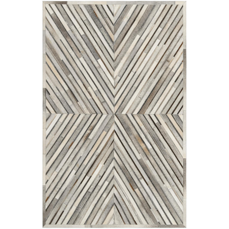  X Tiles Cowhide Leather Rug, Rectangle 5'3" x 8'