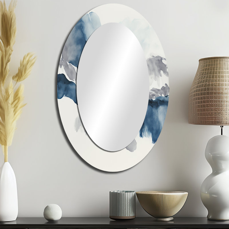 Through The Sapphire Blue Clouds I - Modern Oval Wall Mirror, 36" x 24"