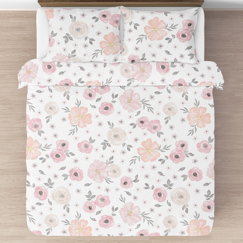 Blush Pink and Gray Floral Microfiber Full Comforter Set