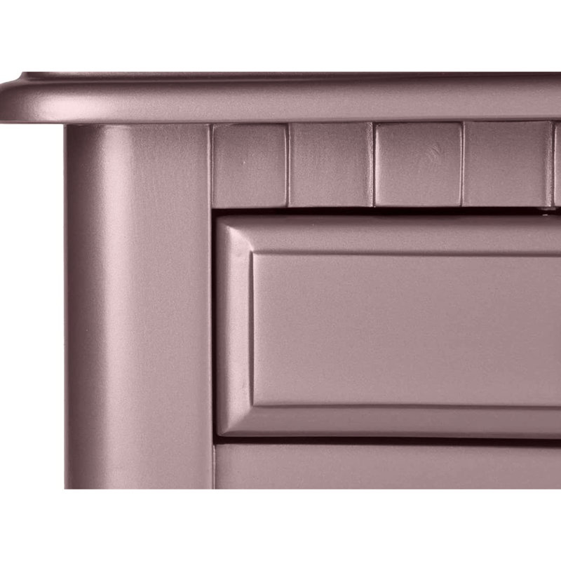 Meuble-lavabo rose doré, miroir pliable trois pièces, cinq tiroirs et un tabouret rond rembourré gris, matériau principal en bois d'hévéa massif avec placage de bouleau