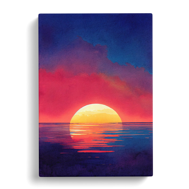 Ocean Sunset Watercolour No.10 - Wrapped Canvas, 50cm H x 35cm W x 3cm D