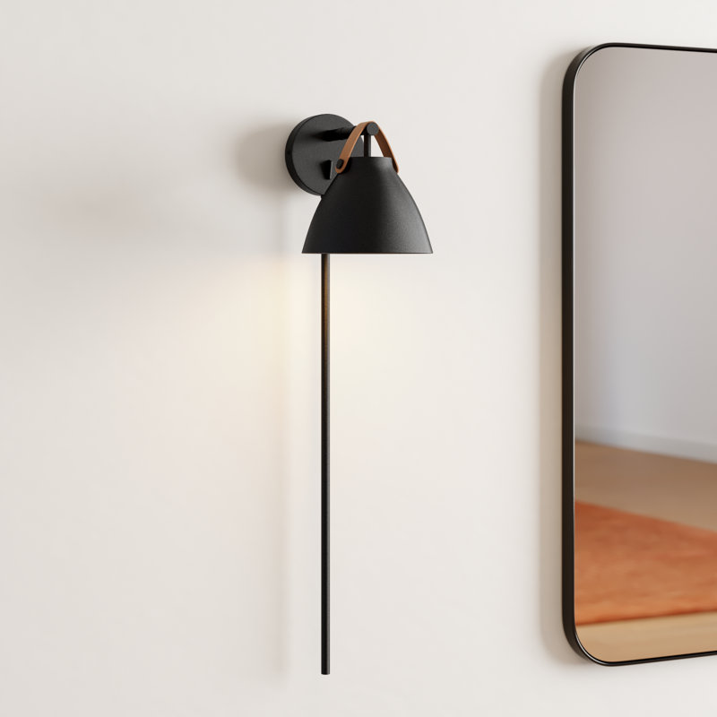 Gianni Aluminum Plug-in Swing Arm Sconce, Tan Leather/Black