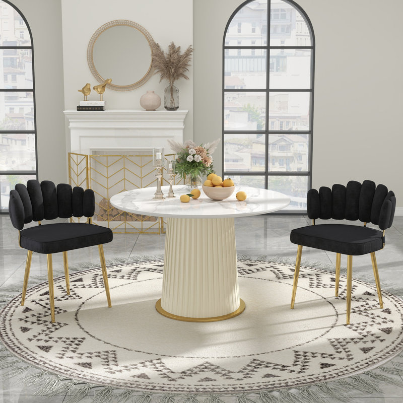 Ensemble de table de salle à manger ronde en pierre frittée et chaises en velours 2/4/6, ensemble moderne pour la salle à manger et la cuisine