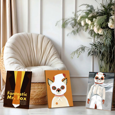 Ensemble de 3 affiches encadrées, inspirées du film Fantastic Mr. Fox de Wes Anderson. Impressions élégantes de personnages d'animaux pour la décoration intérieure, cadeau idéal pour les cinéphiles, œuvres d'art modernes pour le salon, la chambre ou le bureau.