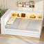 Lit de jour en bois pleine grandeur avec tablettes de rangement, USB et lumière DEL, 2 tiroirs - Blanc-1633708330