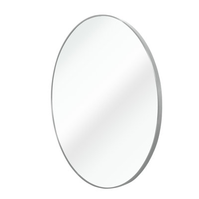 32 Inches Diameter Large Round Wall Mirror In Silver Frame For Bathroom - Shatterproof Film, No Glass, Comes With Manual Metal Framed Inch Modern Protection, , Easy Setup