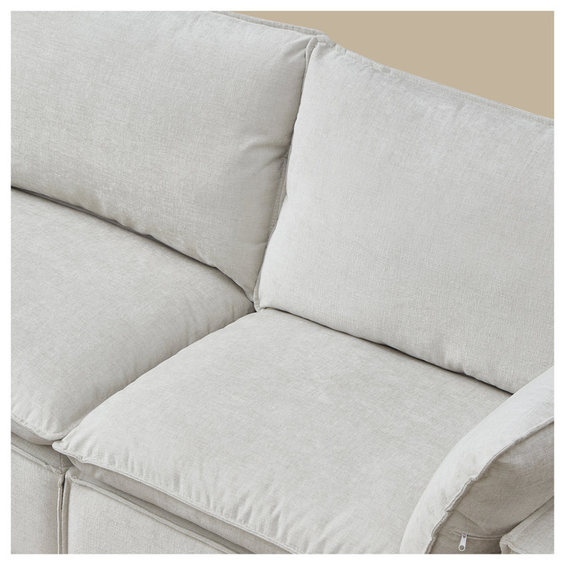 Canapé modulaire en L 108,5 po avec repose-pieds mobile et repose-pieds en chenille beige, Chenille beige, Beige