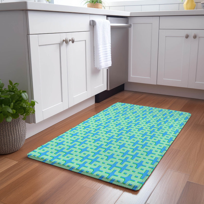 Geometric Area Rug, Blue Cress, Rectangle 3' x 5'