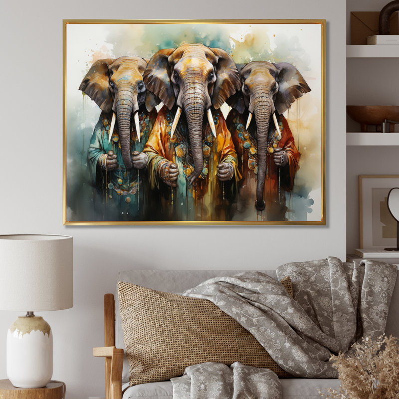 Éléphants sacrés d'Afrique I, H 12 po x l 20 po x P 1 po, Cadre flottant doré