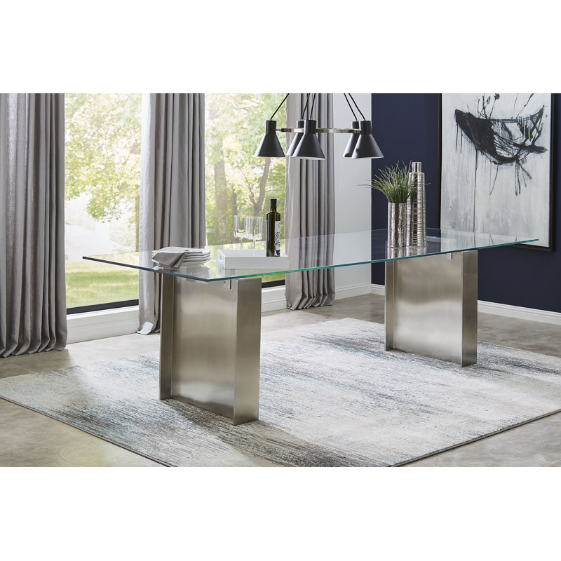 Grietje Glass Top Metal Base Dining Table, 40" W x 104" L