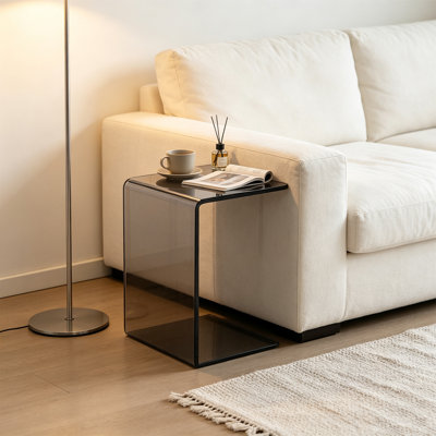 Modern Gray Acrylic C Shaped End Table, Waterfall Edge Lucite Side Table, No Assembly Snack Table for Couch, Multifunctional Bedside C Table, 11.3W×11.3D×25.2H for Small Space
