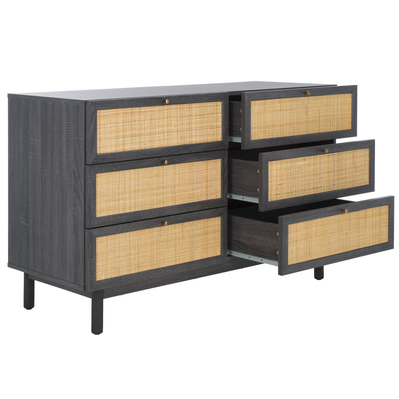 Andreq 46.93'' W 6-Drawer Double Dresser, Distressed Black