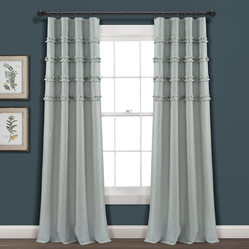Paire de rideaux semi-transparents en mélange de coton Lush Decor Vintage (ensemble de 2), Bleu denim, L 40 po x L 84 po