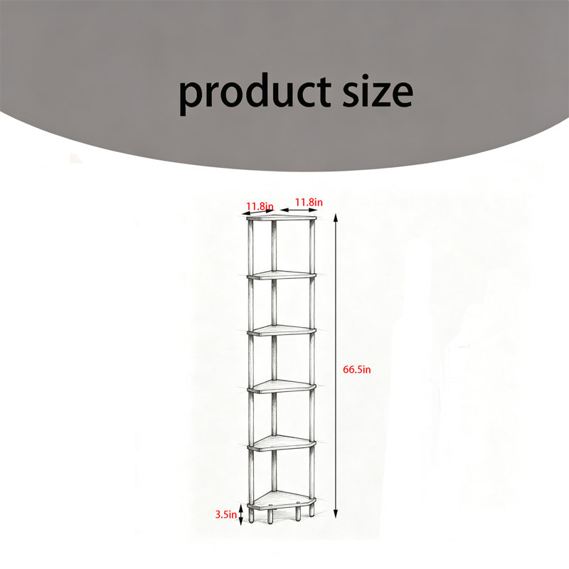 6-Tier Corner Shelf, Narrow Display Stand, Corner Bookshelf, Noir