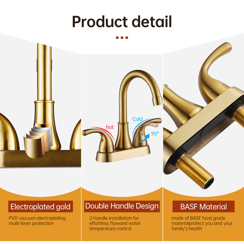 Brushed Gold 2-Handle Centerset Bathroom Faucet with Drain Assembly