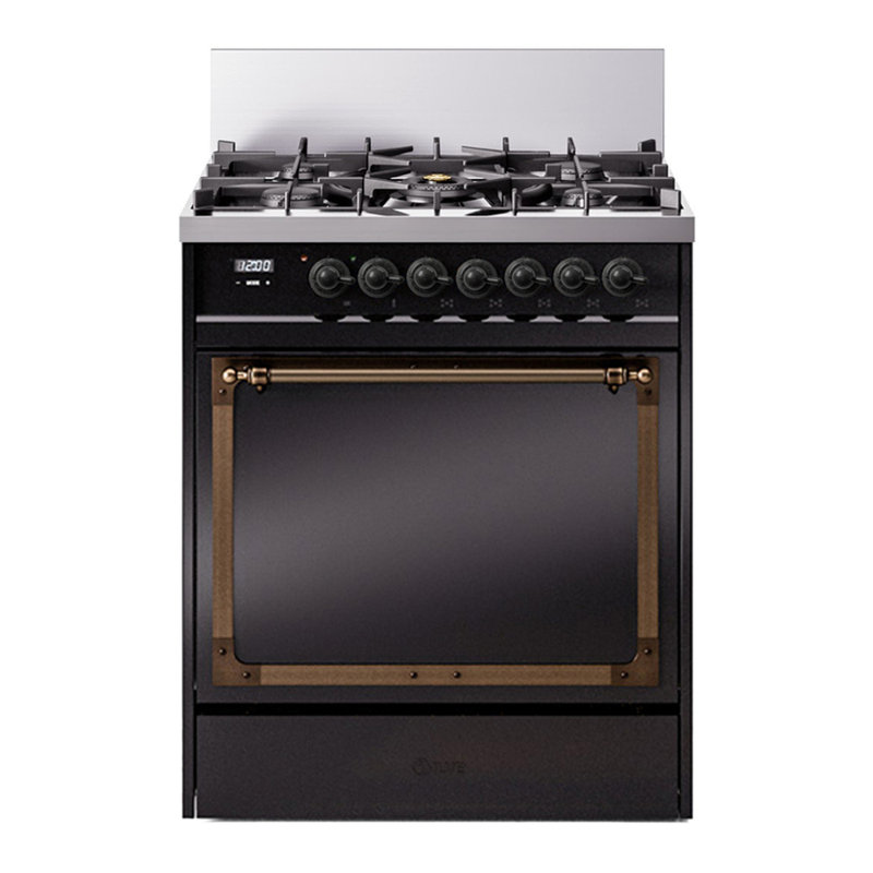 ILVE Nostalgie II Noblesse 30 in Dual Fuel Range, Liquid Propane, Glossy Black/Bronze