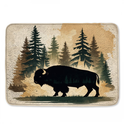 Bison In Forest Scene Bath Mat