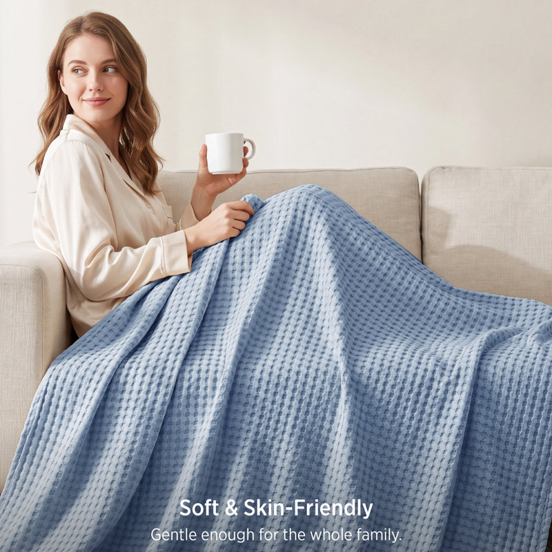 Bedsure 279gsm Cotton & Rayon from Bamboo Waffle Blanket GentleSoft™️, Queen, Faded Denim