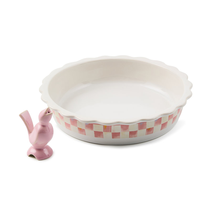 Sterling CheckEveryday Pie Plate with Pie Bird, Pink/White