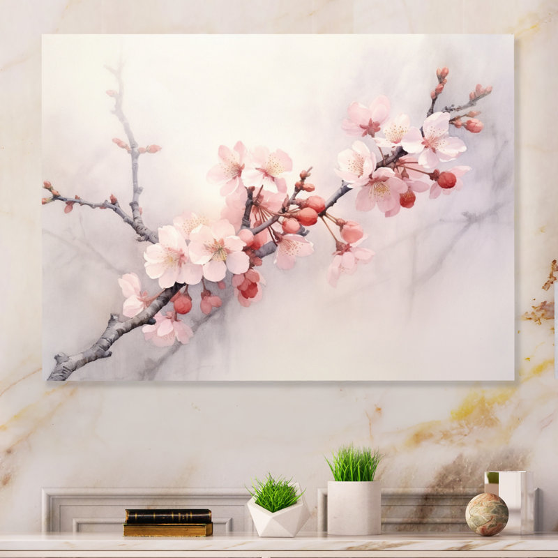 Fleurs de cerisier roses minimalistes II, H 12 po x l 20 po x P 1 po