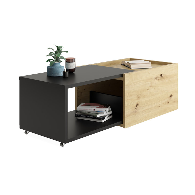 Kutzer Wheel Coffee Table with Storage, Artisan Oak/Black Pearl