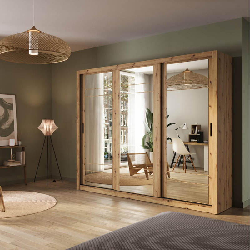 Neeyah 3 Door Manufactured Wood Wardrobe, Oak Artisan