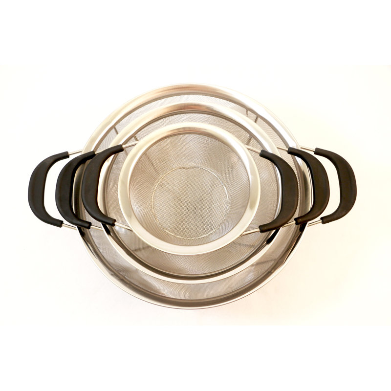 11.25" Black Stainless Steel Mesh Colander with Handles