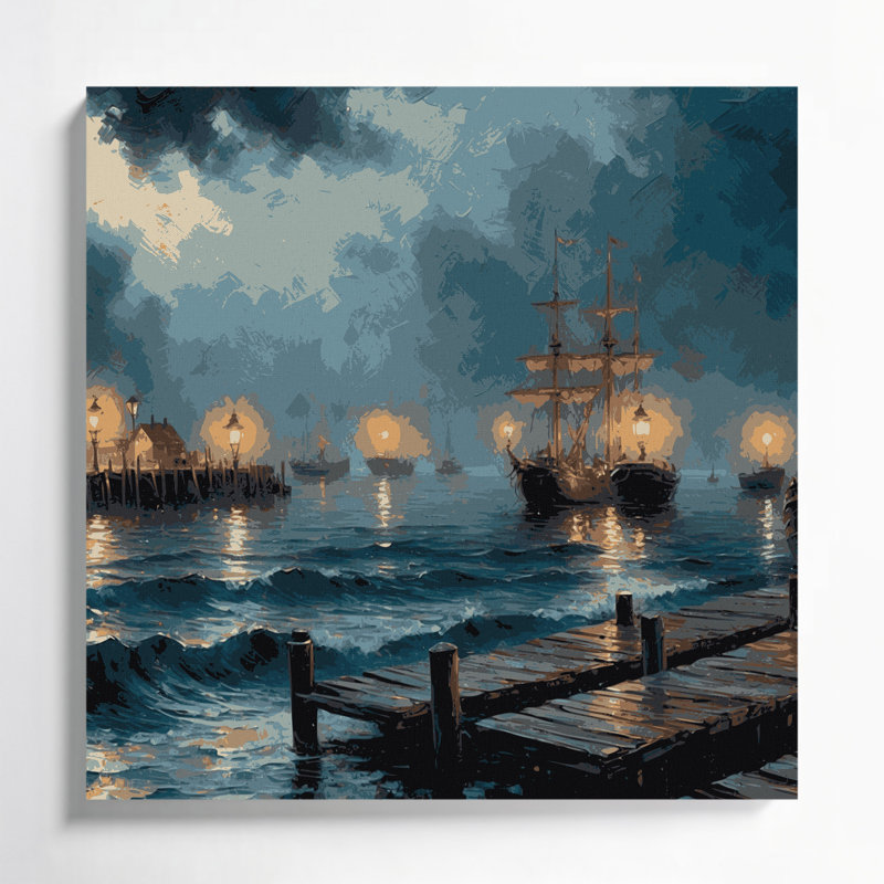 Art nautique sur toile bleu, H 12 po x l 12 po