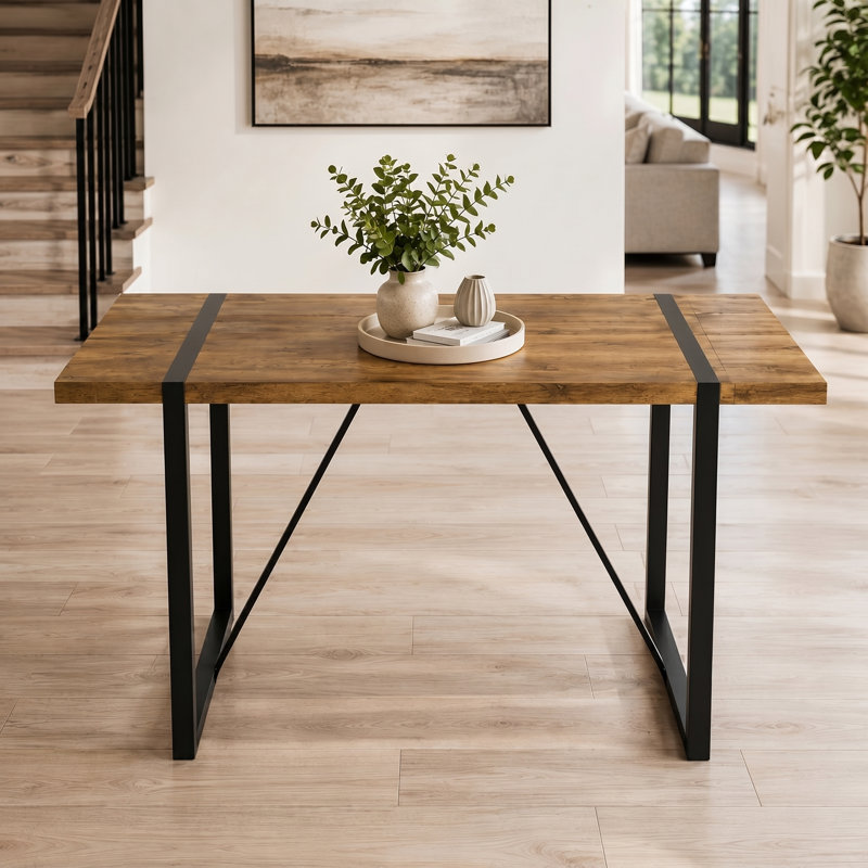 55" Modern Industrial Rectangle Dining Table for Small Spaces, Dark Wood Top / Black Base, 30"H x 55"L x 31.5"W