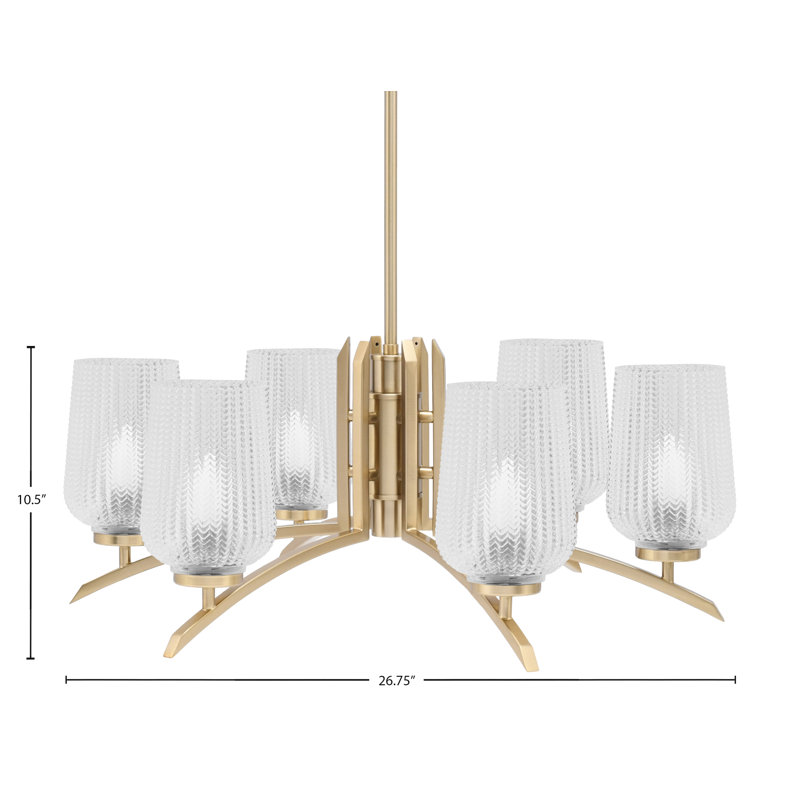 Lustre à 6 lumières kurve présenté en finition nouvel âge avec verre texturé de 5 po, Transparent