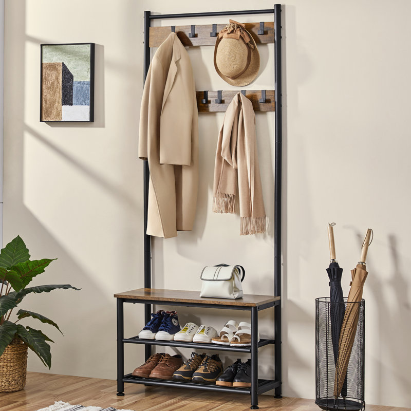 Kinston Hall Tree 28.5'' Wide with Bench and Shoe Storage, Rustic Brown