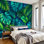 Peel and Stick Wallpaper 69" L x 96" W Modern Self Adhesive Wall Mural for Bedroom - With Turquoise Green Tropical Leaves Palm Leaf Print