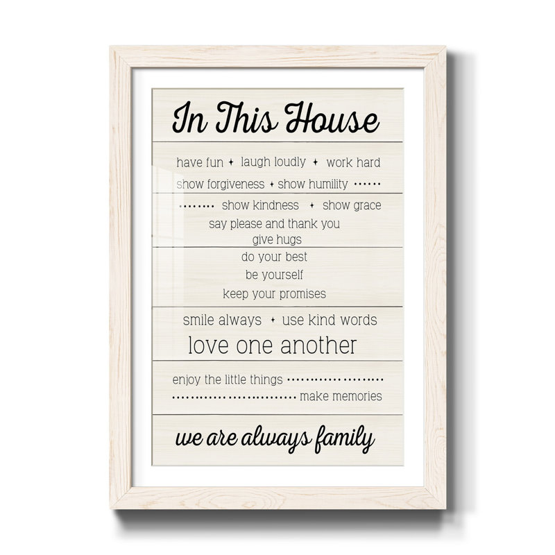 In This House - Reproduction d'art textuel sur papier encadré, H 31,5 po x l 23,5 po x P 1,5 po, Blanc