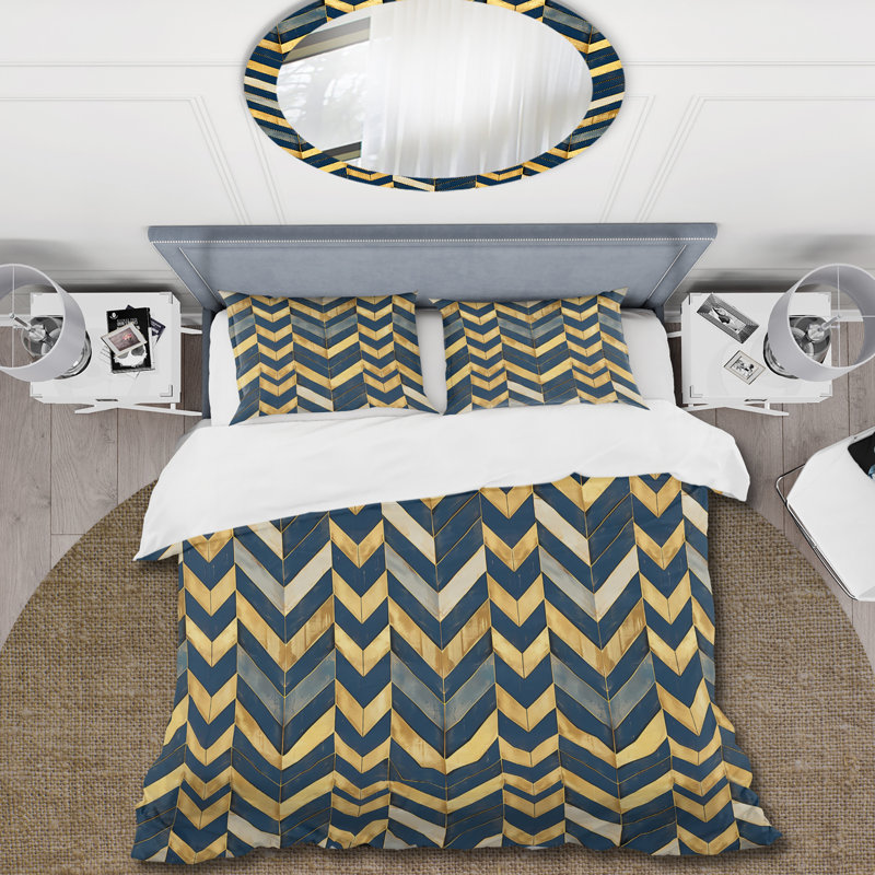 Ensemble de housse de couette bleu marine Midcentury Herringbone Print II - Midcentury