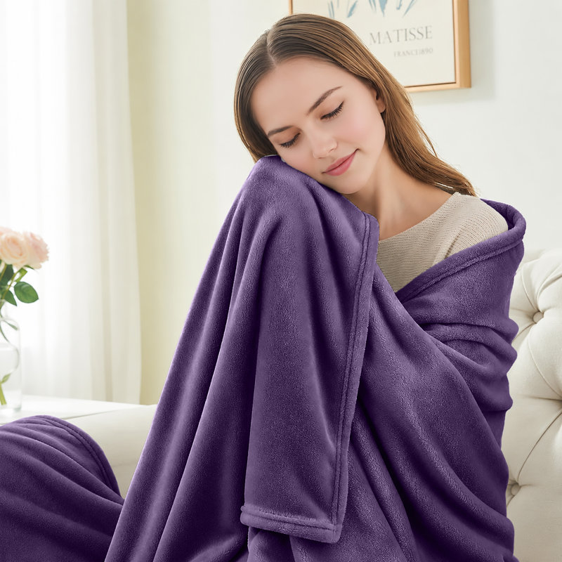 Couverture réversible en fausse fourrure de peluche vison, Grand, Mauve