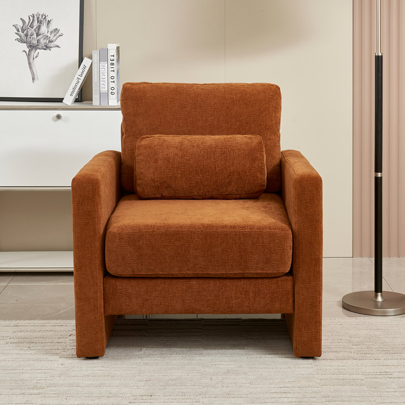 Zeil Wood Legs Upholstered Arm Chair Club Chair With Pillow Padded Single Chair