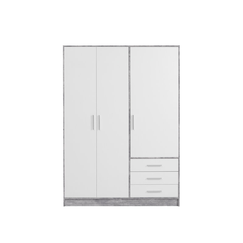 Ingram 3 Door Wardrobe, Concrete Grey/White Matt