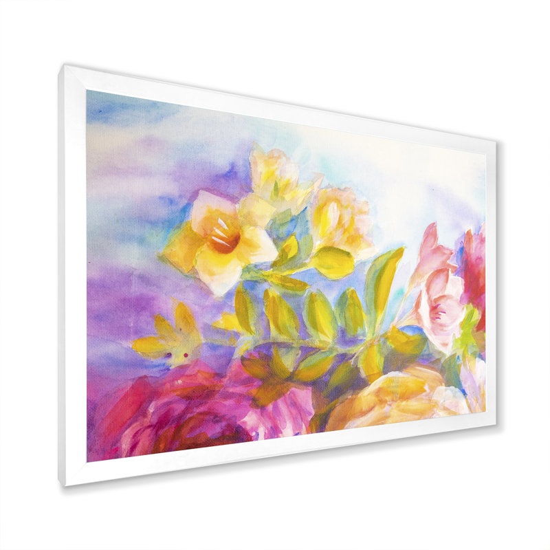 Pe pivoines et roses Bouquet - reproduction de cadre flottant sur toile, H 8 po x l 12 po x P 1 po, Cadre photo blanc